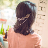 Golden Hollow Leaf Head Chain Tassel Hairpins for Women Hair Clip