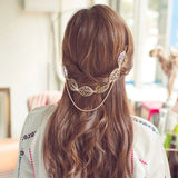 Golden Hollow Leaf Head Chain Tassel Hairpins for Women Hair Clip
