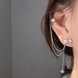 Geometric Rhinestone Ear Clip Pendant Earrings Sweet Jewelry
