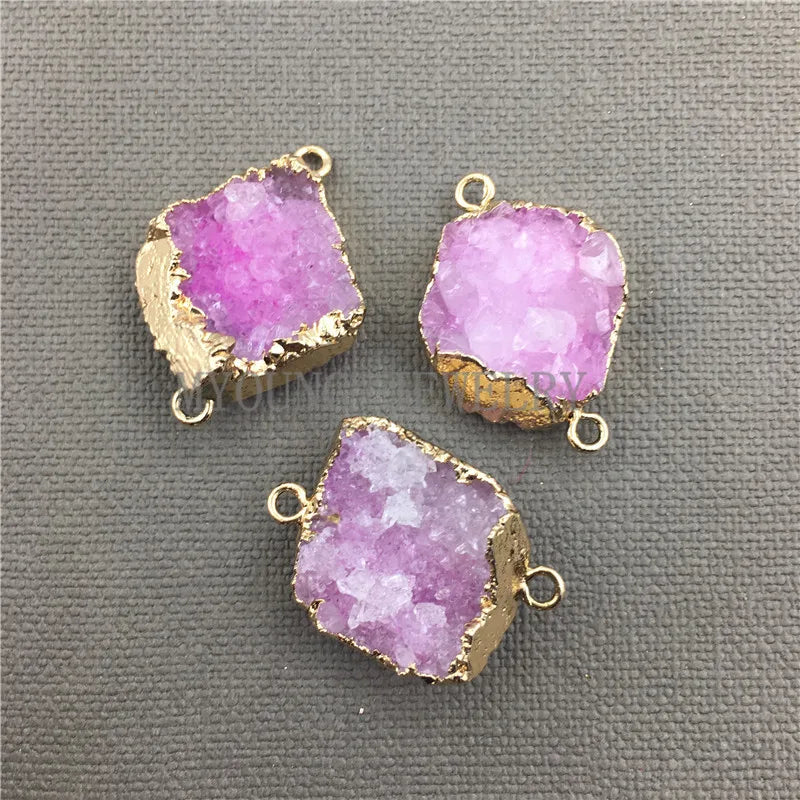 Pink Crystal Drusy Nugget Pendant Charm, Quartz Druzy Edge Cluster