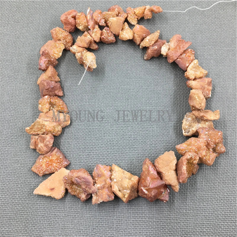 Orange Titanium Druzy Crystal Beads, Nugget Geode Quartz Beads