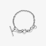 925 Silver Heart T-Bar Cuff Bracelet Women Fashion Jewelry
