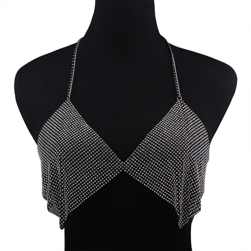 Sexy Beach Bikini Sequins Chest Chain Halter Rhinestones Summer Women Bra Chain