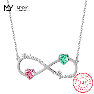 925 Silver Custom Infinite Loop Name Necklace with Birth Stone