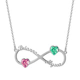 925 Silver Custom Infinite Loop Name Necklace with Birth Stone