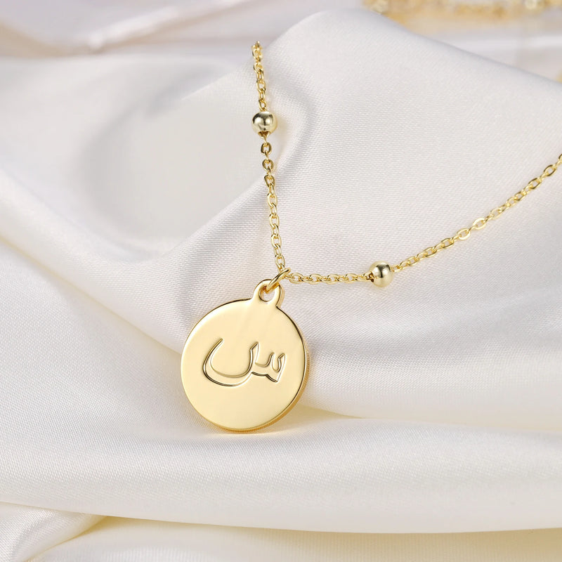 Arabic Letter Necklace Choker Chain Coin Pendant Steel Jewelry