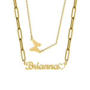 Butterfly Name Necklace Pendants Stainless Steel Double Layer Choker