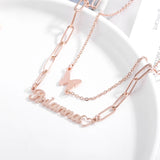 Butterfly Name Necklace Pendants Stainless Steel Double Layer Choker