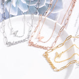 Butterfly Name Necklace Pendants Stainless Steel Double Layer Choker