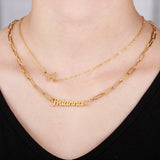Butterfly Name Necklace Pendants Stainless Steel Double Layer Choker