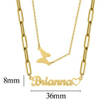 Butterfly Name Necklace Pendants Stainless Steel Double Layer Choker