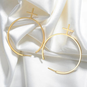Cross Pendant Hoop Earring Silver Hypoallergenic Ear Jewelry
