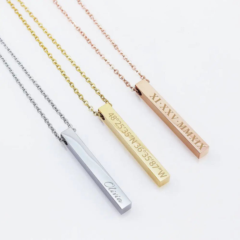 Four Sides Engraving Personalized Square Bar Name Necklace