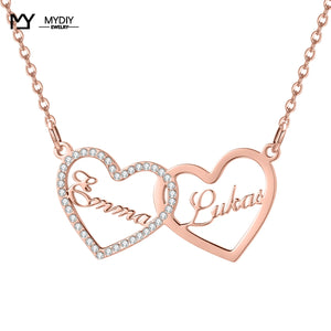 925 Silver Necklace Double Heart Pendant Love Jewelry Zircon