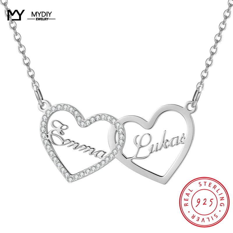 925 Silver Necklace Double Heart Pendant Love Jewelry Zircon