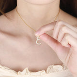 Arabic Letter 925 Sterling Silver Initial Necklace Point Drill Pendant