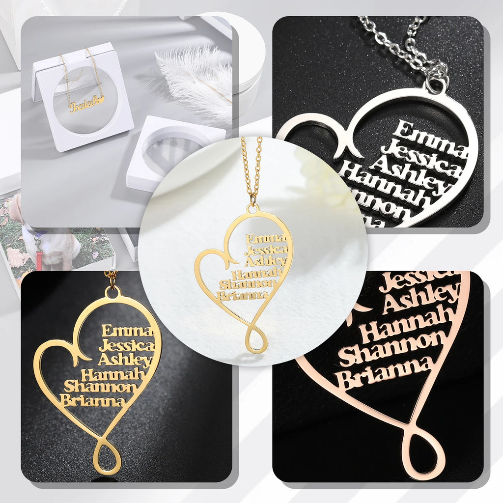 Heart Choker Name Necklace Stainless Steel Pendant