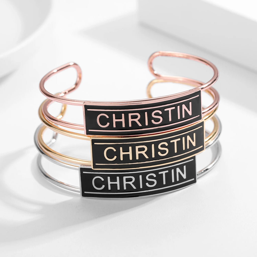 Enamel Charm Bracelet Custom Name Stainless Steel Bracelet For Women