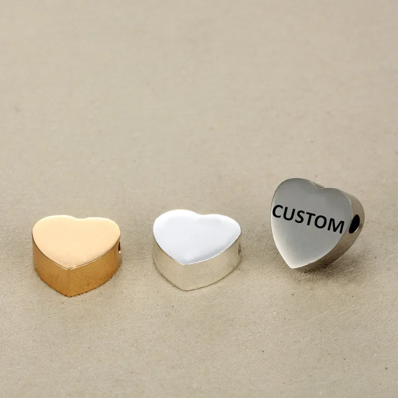 10 pcs Heart Beads 15x15mm Logo Words Charms Stainless Steel Beads
