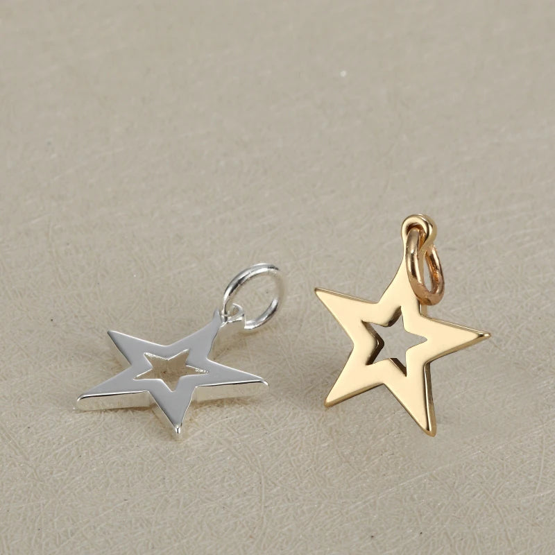 10pcs Stainless Steel Hollow Star Pendants Charms - Gold - 16x16mm