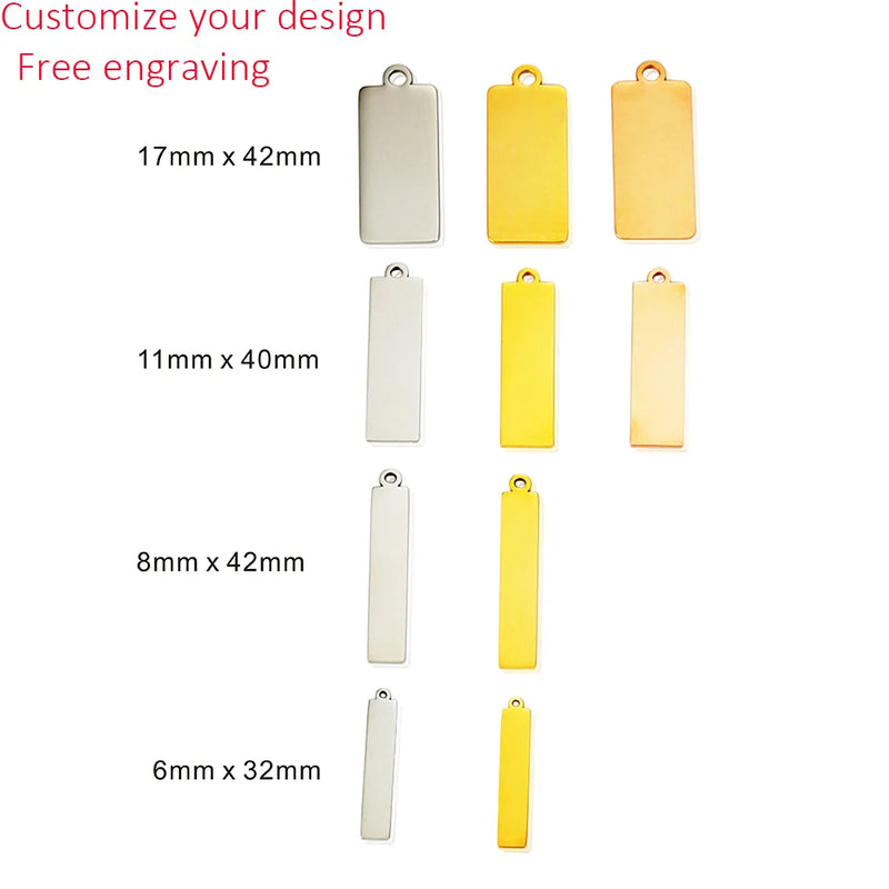 Stainless Steel Rectangle Tags Laser Engraved Logo Text Bracelet Tag Pendant