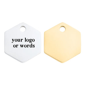50pcs Laser Engraved Logo Hexagon Tags Charms For Necklaces Bracelets