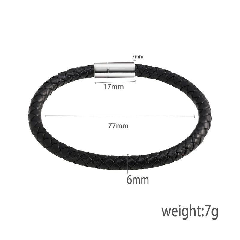 5pcs/lot Leather Bracelet Chain, Men's 6mm Widthness Leather Chain
