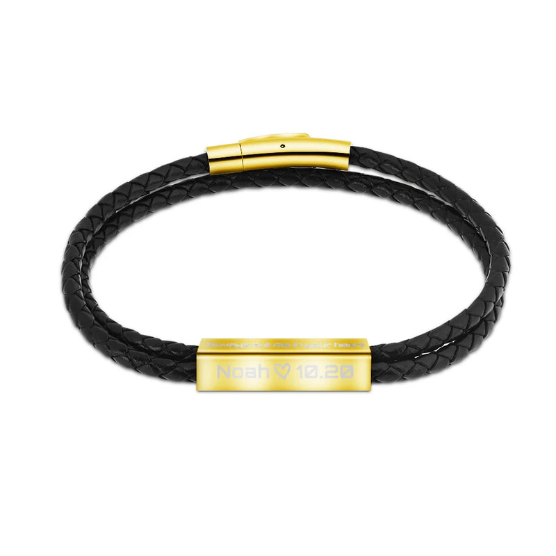 Love Date and Bracelet Stainless steel Leather Man Bracelet