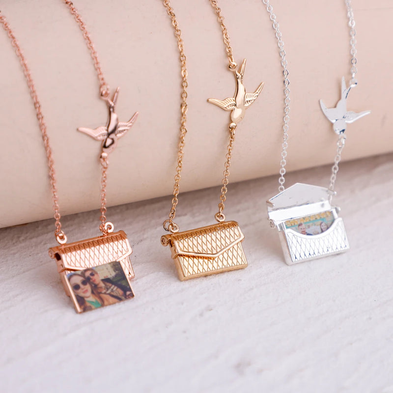 MYLONGINGCHARM Envelope Pendant Necklace with Your Message or Photo