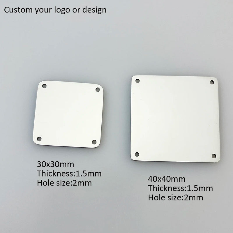 10pcs Stainless Steel Square Tag Laser Engraved Logo Plate 4 Holes 30x30mm
