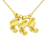 Personalized Baby Feet Name Necklace with Birthstone Mother Necklace