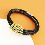 Personalized Men Leather Braided Bracelet with Custom Family Names