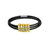 Personalized Men Leather Braided Bracelet with Custom Family Names