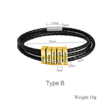 Personalized Men Leather Braided Bracelet with Custom Family Names