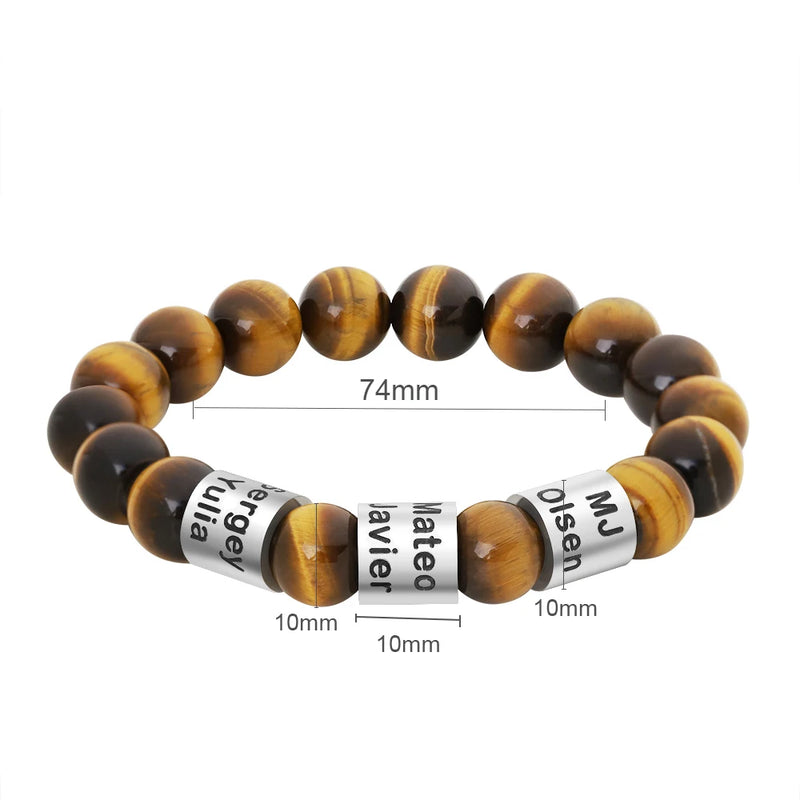 Personalized Tiger Eye Stone Beads Bracelet Name Bracelet Elastic Men Bracelets