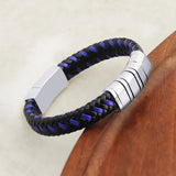 Personalized Family Names Men Bracelet Braided Leather Stainless Steel Beads