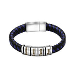Personalized Family Names Men Bracelet Braided Leather Stainless Steel Beads