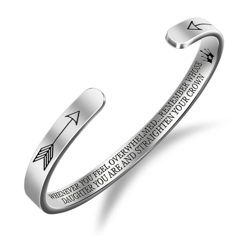 Stamped Quotes Cuff Bangle Bracelet for Daughter and Granddaughter