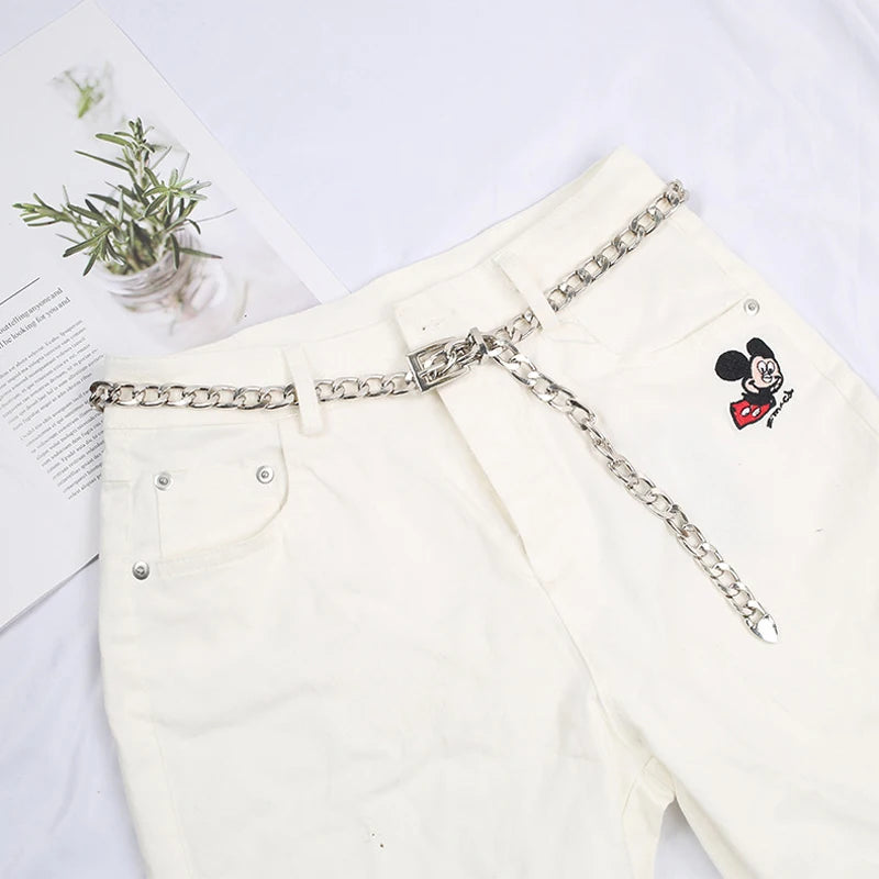 Metal Chain Belt Silver Waistband for Dress Jeans Pants