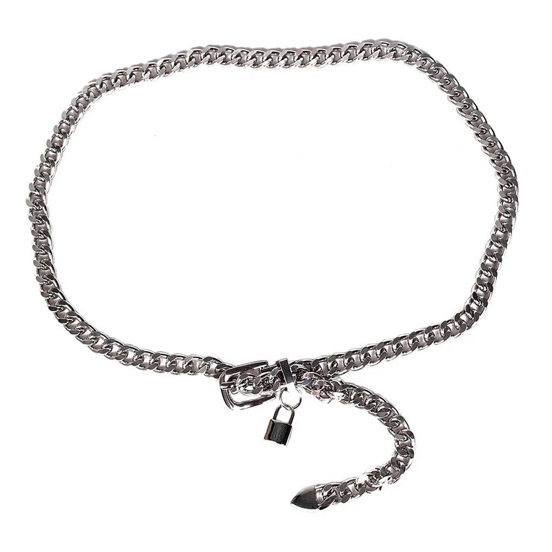 Metal Chain Belt Lock Pendant Waist Chain Silver Body Dress Mini Woman