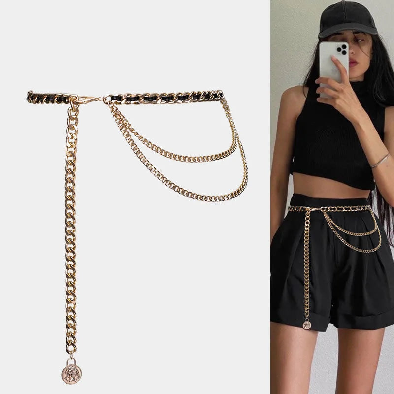 Metal Waist Chain Leather Belt for Women Girls WaistBands