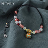 Nature Stones Vintage Women Anklets Chains, Summer Fashionable Brass Bell Anklet