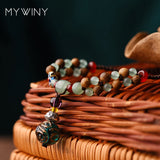 Ethnic Nature Stones Anklets, Vintage Glaze Exotic Jewelry