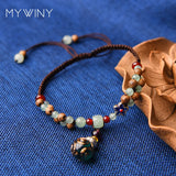 Ethnic Nature Stones Anklets, Vintage Glaze Exotic Jewelry