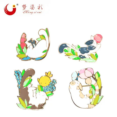 MZC Animal Cat and Pig Brooches for Women Lapel Pin Accessory Set
