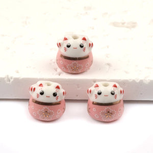 13mm Lucky Cat Ceramic Beads Colorful Animal Loose Porcelain for DIY Bracelet