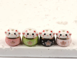 13mm Lucky Cat Ceramic Beads Colorful Animal Loose Porcelain for DIY Bracelet