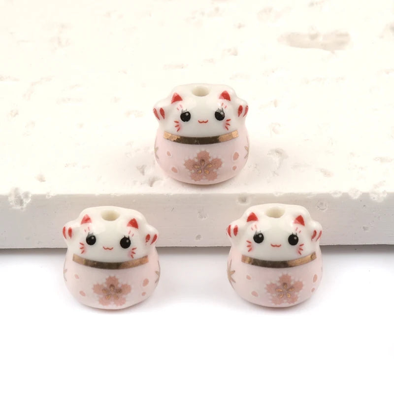 13mm Lucky Cat Ceramic Beads Colorful Animal Loose Porcelain for DIY Bracelet