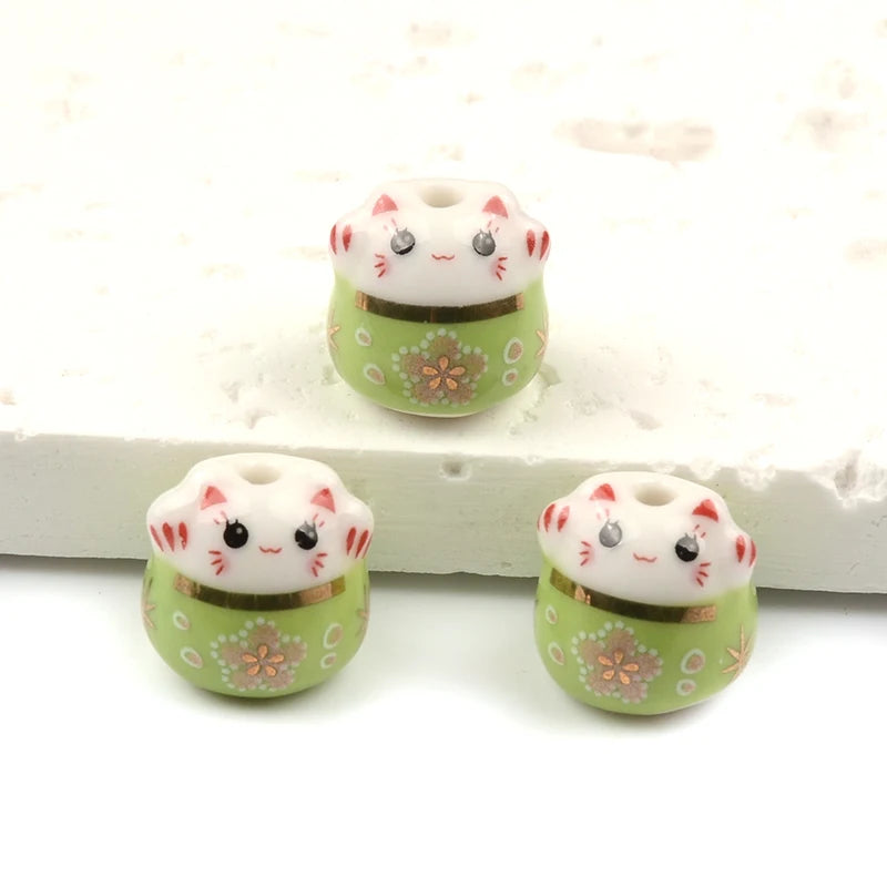 13mm Lucky Cat Ceramic Beads Colorful Animal Loose Porcelain for DIY Bracelet