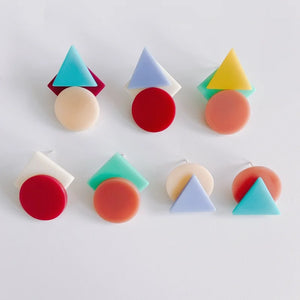 Macaron Acrylic Stud Earrings Resin Geometric Shapes Pendant